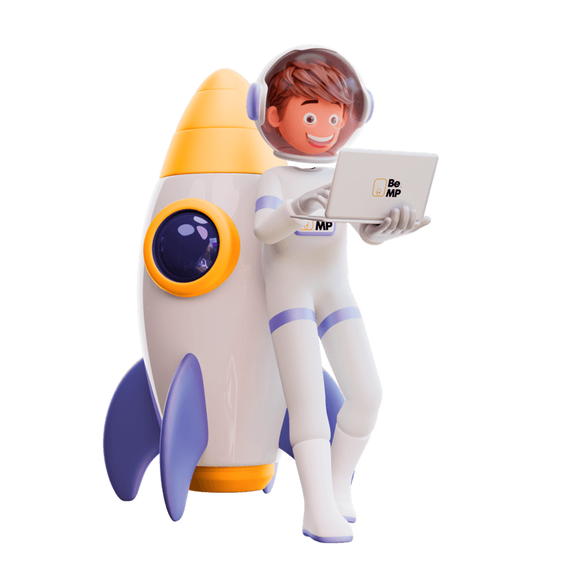 Mascotte Be My Product en train d'écrire